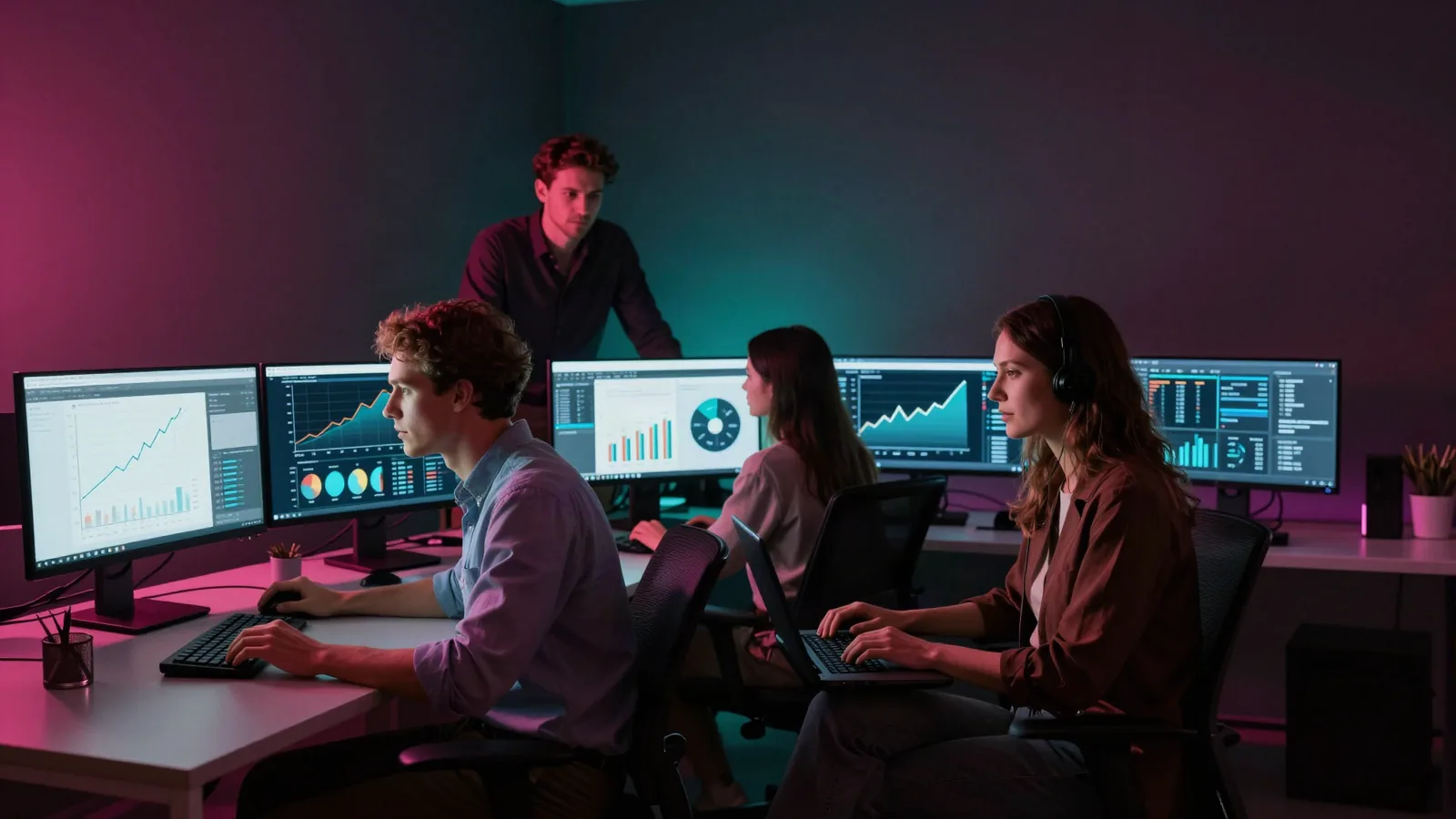 Equipo de la agencia Códigos trabajando en campañas de marketing con paneles de analítica